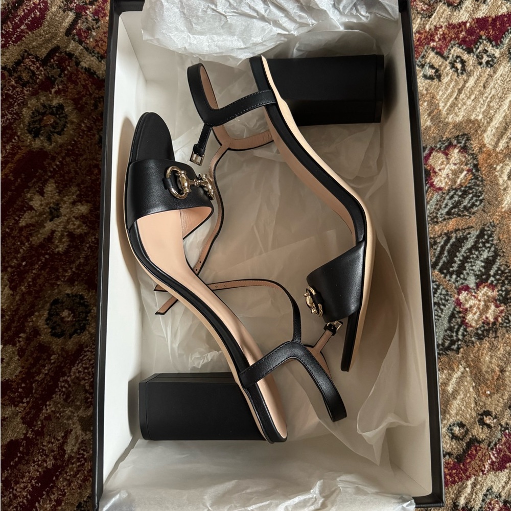 Gucci Black Sandals with Gold Accents - Picture 3 of 5